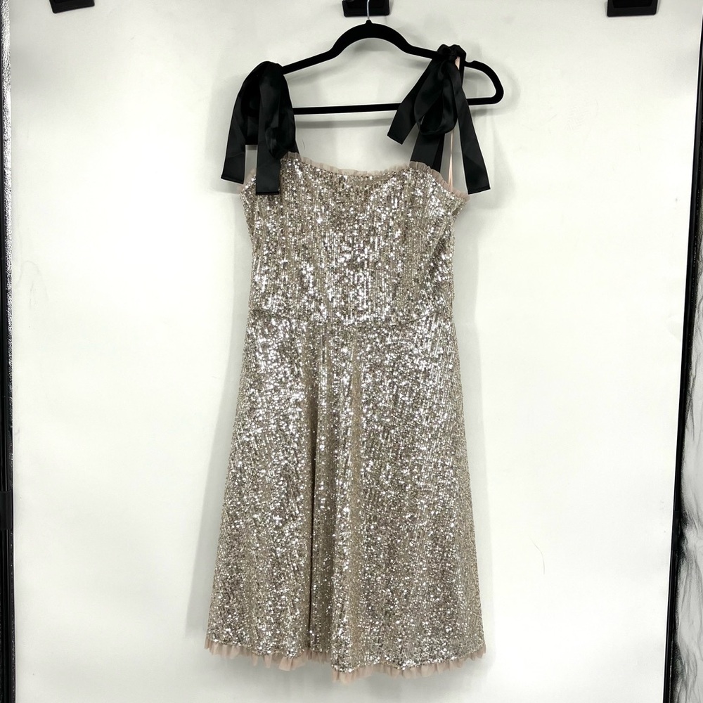 NWT Gal Meets Glam Collection Diana Sequin Tie Shoulder Flare Dress Size 10 - Picture 2 of 6